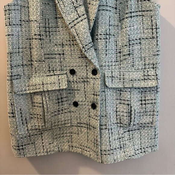 Anthropologie Maeve Tweed Vest Green with Black Plaid Pattern Size 14 - Picture 6 of 11